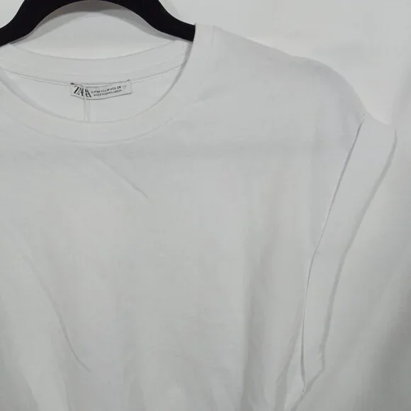 *SOLD* Zara Womens T Shirt Size M White Cropped Short Sleeve Open Back Top - Picture 5 of 6